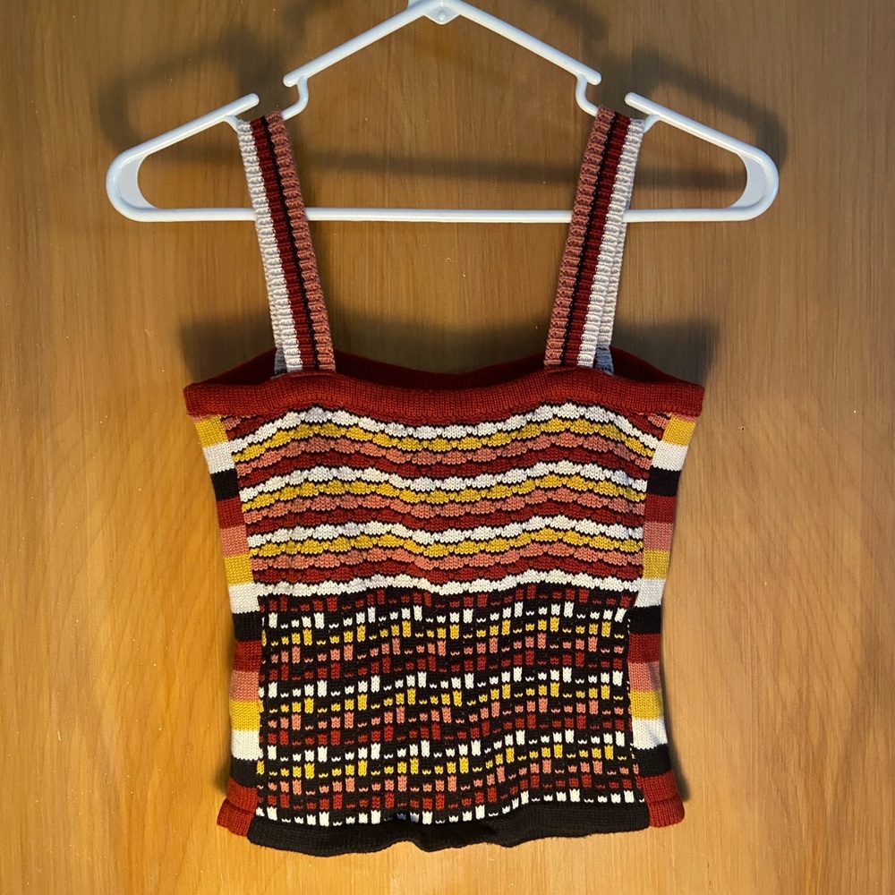 Colorful Boho Knit Cropped Tank Top Small - Picture 2 of 3